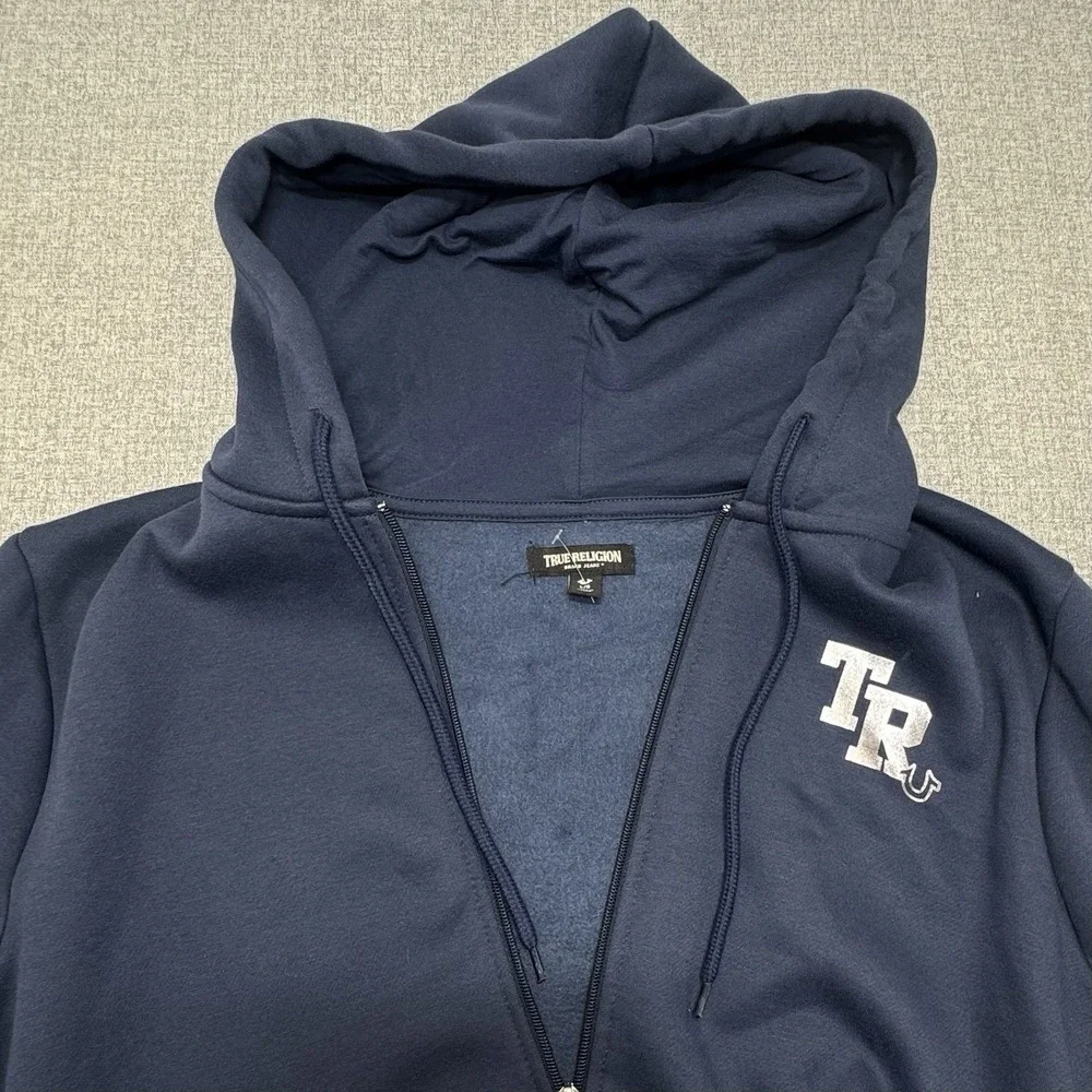 NWOT True Religion Blue Hoodie Hooded Sweatshirt Buddha Foil Centre Large $119